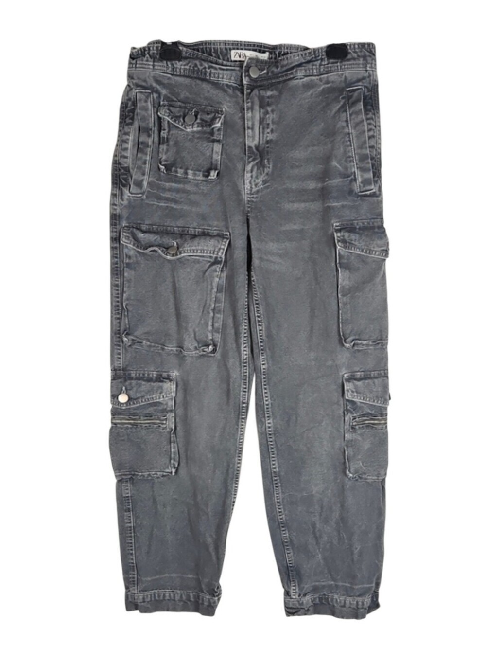 Zara Cargo Jeans Gray Utility Grunge Punk Casual Zip & Button Pockets Size L